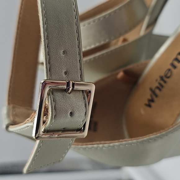 G White Mountain Gold Strappy Heeled Sandal Edge sz 5.5 hot nightlife block heel - Picture 3 of 11
